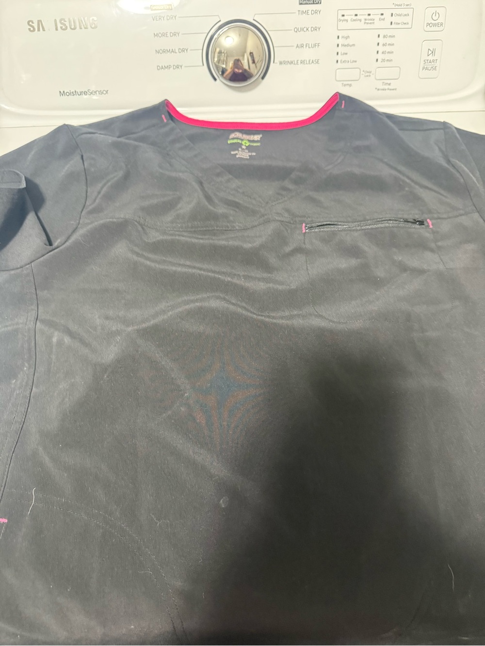 Scrubstar Black Short Sleeve Performance Top with Pink Trim